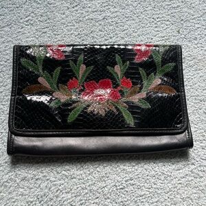 Oleg Cassini Black Floral Clutch